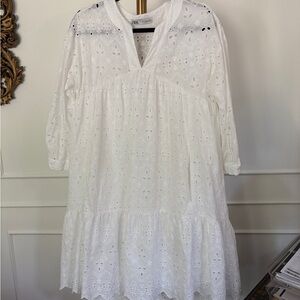 Zara White Midi Eyelet Dress